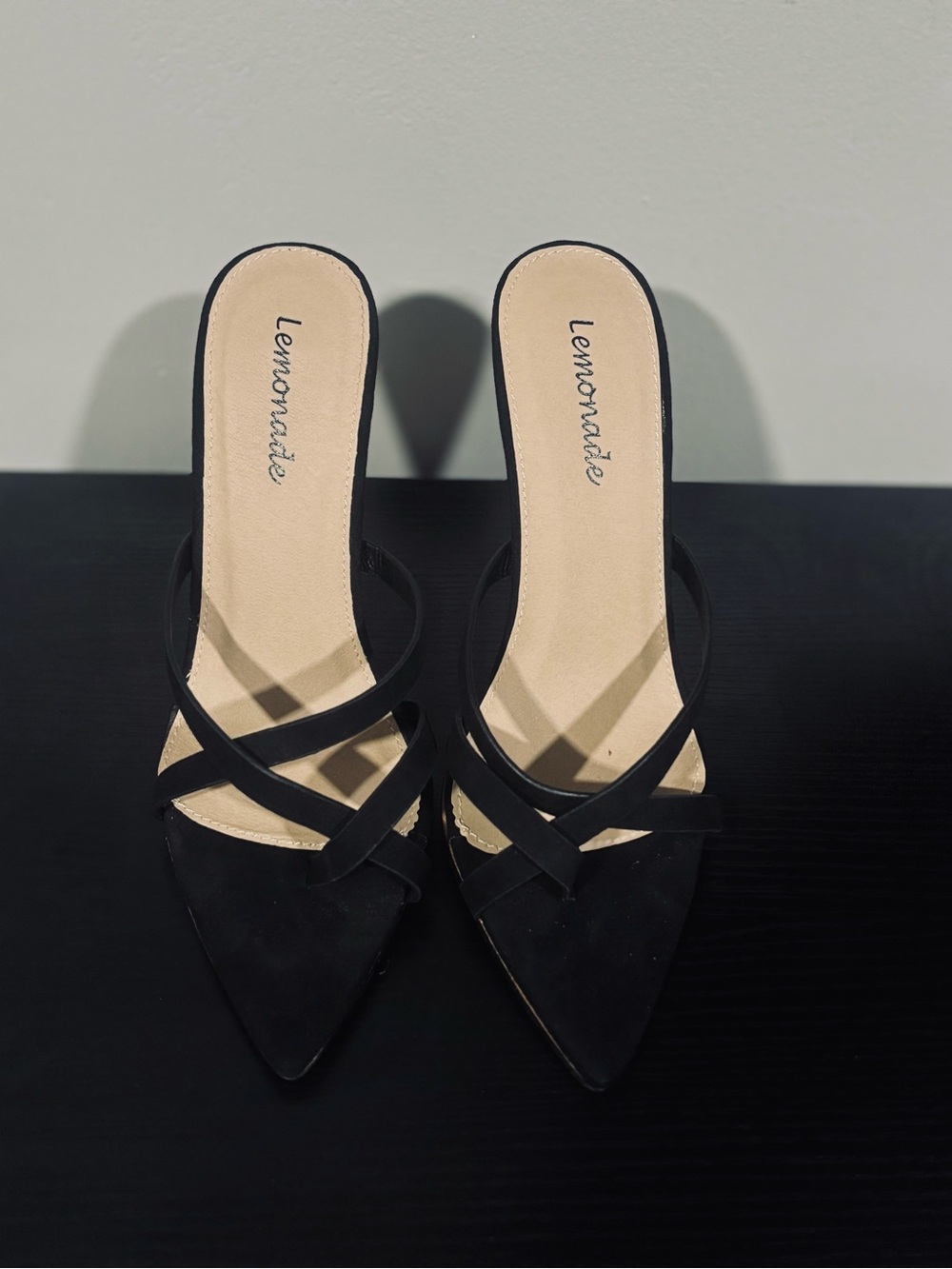 Lemonade Black Cross-Strap Pointed Mules